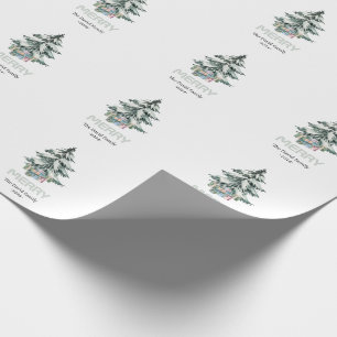 Merry Snow Watercolor Pine Christmas Tree Gifts Wrapping Paper