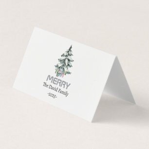 Merry Snow Watercolor Pine xmas botanical Tree Business Card