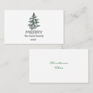 Merry Snow Watercolor Pine xmas botanical Tree Business Card