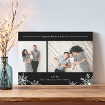 Merry Snowflake Hanukkah Photo Card | Black<br><div class="desc">Elegant and modern Hanukkah photo card features two favourite photos aligned side by side, with "Joyous Hanukkah" at the top in white italic and block typography. Personalise with your custom greeting and name at the bottom, accented by four white snowflake illustrations. A rich black background adds classic elegance to your...</div>