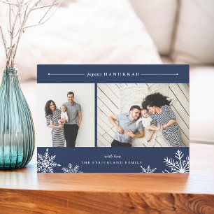Merry Snowflake Hanukkah Photo Card   Navy