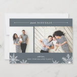 Merry Snowflake Hanukkah Photo Card | Slate<br><div class="desc">Elegant and modern Hanukkah photo card features two favourite photos aligned side by side, with "Joyous Hanukkah" at the top in white italic and block typography. Personalise with your custom greeting and name at the bottom, accented by four white snowflake illustrations. A rich slate grey background adds classic elegance to...</div>