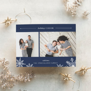 Merry Snowflake Holiday Photo Card   Navy