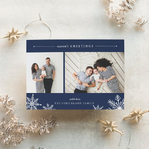 Merry Snowflake Holiday Photo Card   Navy