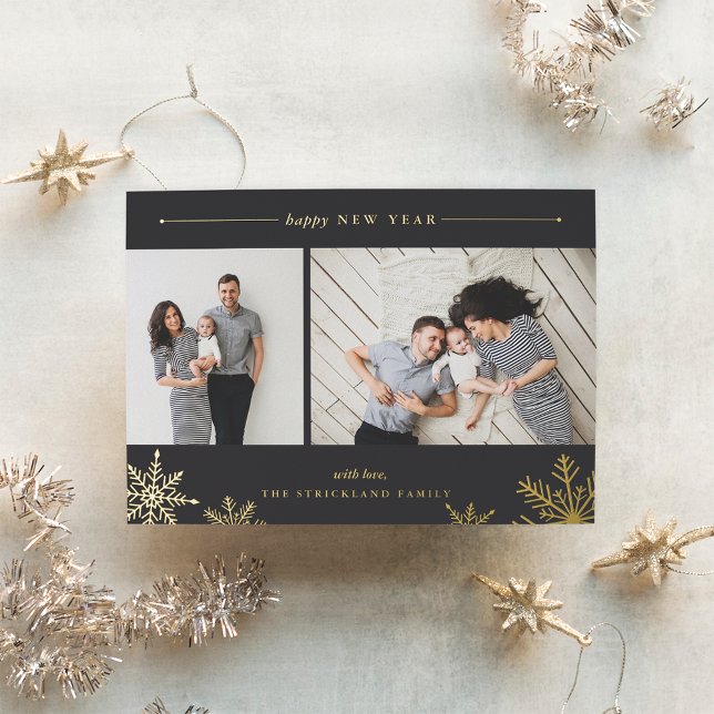Merry Snowflake New Year Photo Foil Holiday Card (Creator Uploaded)