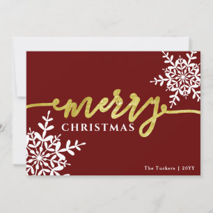 Merry Snowflakes Elegant Dark Red Christmas Holiday Card
