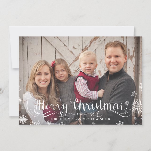 Merry Snowflakes Family Christmas Photo Card (Front)