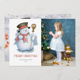 Merry Snowman   Photo Christmas Holiday Card