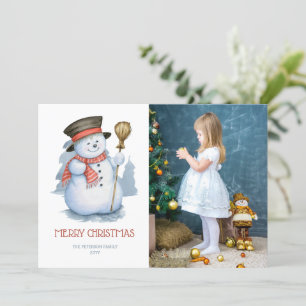 Merry Snowman Photo Christmas Holiday Card