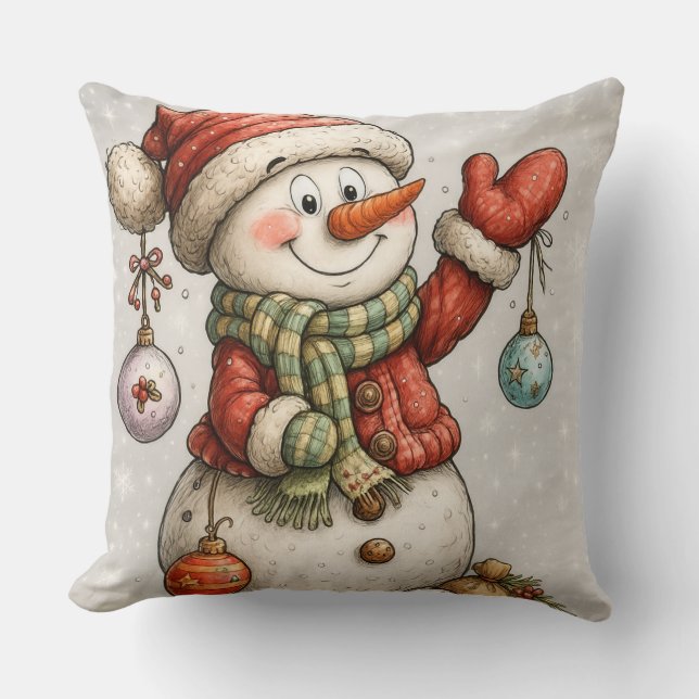 Merry snowman with Christmas balls Cushion (Front)
