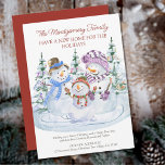 Merry Snowmen New Home for Holidays Moving Announcement<br><div class="desc">Christmas card from your new home. The wording reads "the ...  family have a new home for the holidays" followed by your personalised christmas greeting and new address. This watercolor design features 3 cute snowmen with a backdrop of christmas trees.</div>