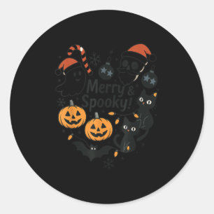 Merry Soky Halloween Christmas Cute Cats Pumpkins  Classic Round Sticker