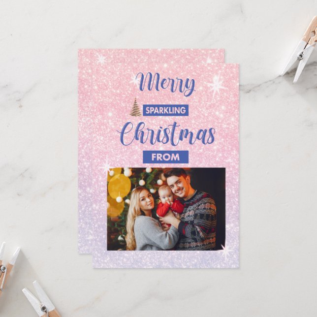 Merry Sparkling Christmas Family Greeting Card (Front/Back In Situ)