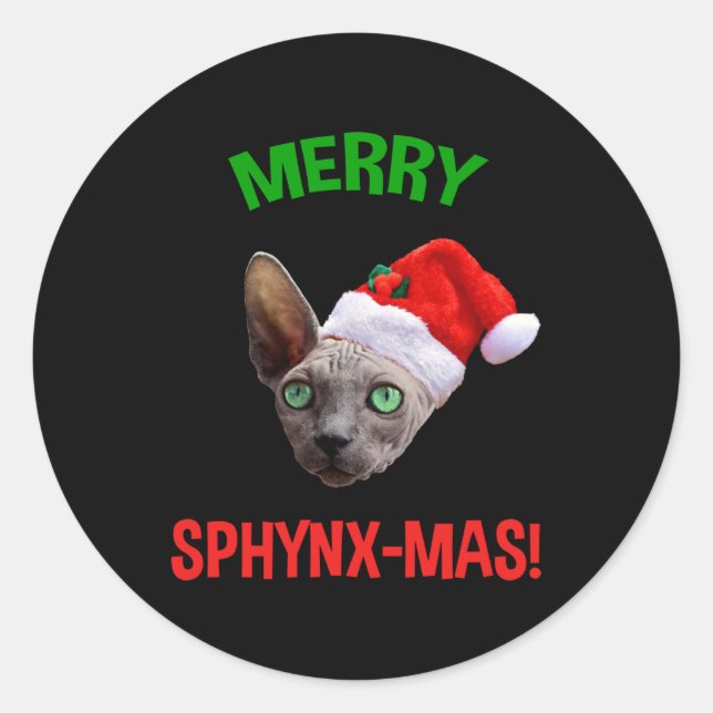 Merry Sphynx-Mas Funny Christmas Sphynx Cat Lover Classic Round Sticker (Front)