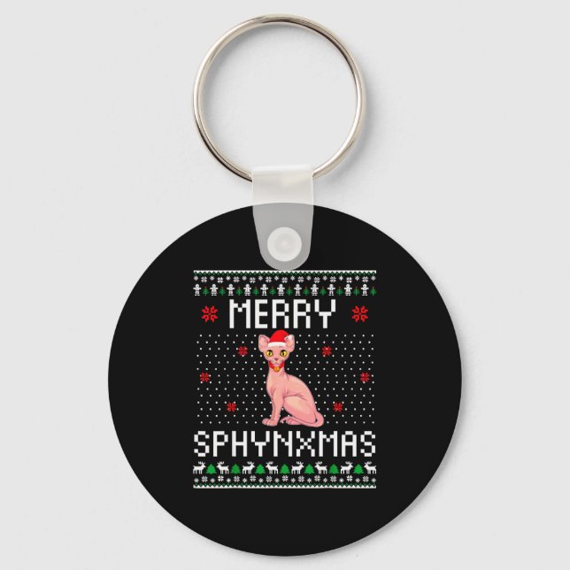 Merry Sphynxmas Sphynx Cat Lover Christmas Ugly Me Key Ring (Front)