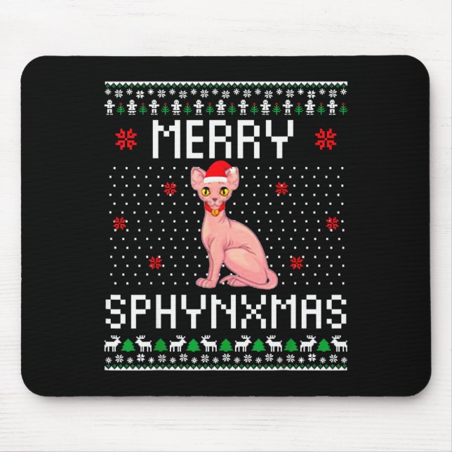 Merry Sphynxmas Sphynx Cat Lover Christmas Ugly Me Mouse Mat (Front)