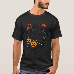 Merry Spooky Halloween Christmas Cute Cats Pumpkin T-Shirt