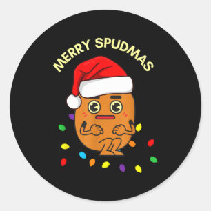 Merry Spudmas Funny Tato Santa Holiday Lights Chri Classic Round Sticker