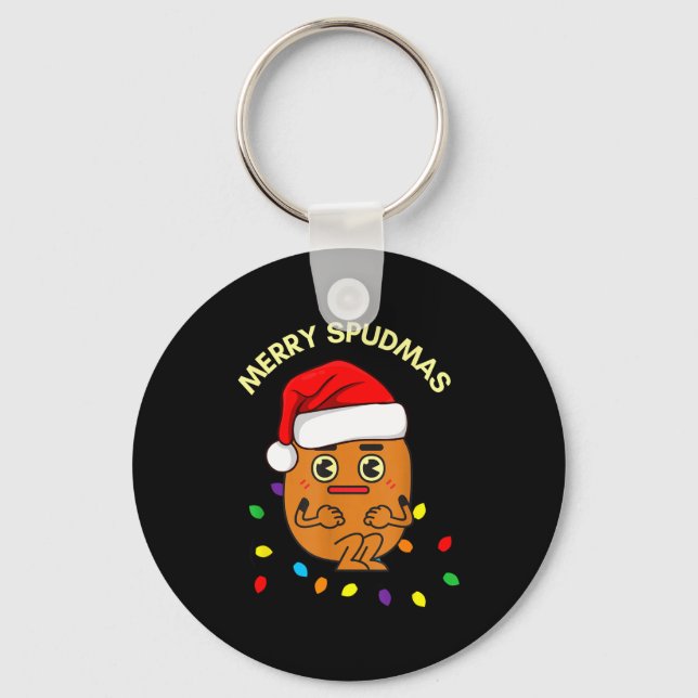 Merry Spudmas Funny Tato Santa Holiday Lights Chri Key Ring (Front)