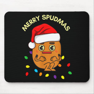 Merry Spudmas Funny Tato Santa Holiday Lights Chri Mouse Mat