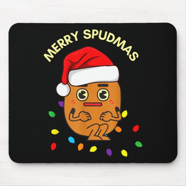 Merry Spudmas Funny Tato Santa Holiday Lights Chri Mouse Mat (Front)