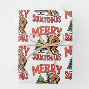 Merry Squatchmas Bigfoot Sasquatch Christmas Tree Wrapping Paper Sheet