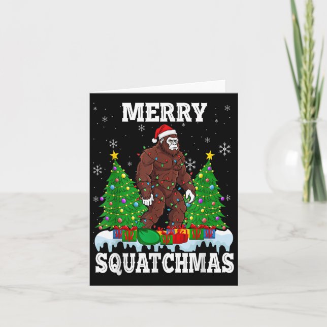 Merry Squatchmas Christmas Tree Santa Bigfoot Sasq Card (Front)