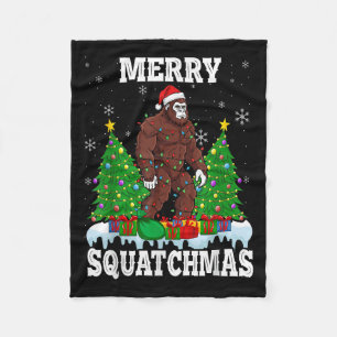 Merry Squatchmas Christmas Tree Santa Bigfoot Sasq Fleece Blanket