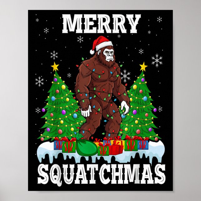 Merry Squatchmas Christmas Tree Santa Bigfoot Sasq Poster (Front)