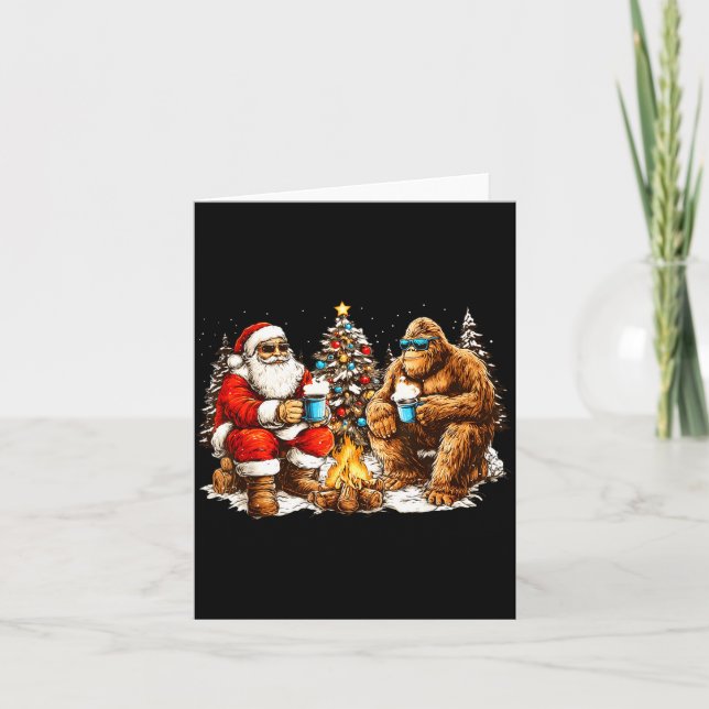 Merry Squatchmas Santa Bigfoot Campfire Mens Boys  Card (Front)