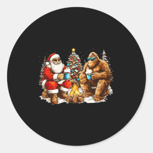 Merry Squatchmas Santa Bigfoot Campfire Mens Boys  Classic Round Sticker
