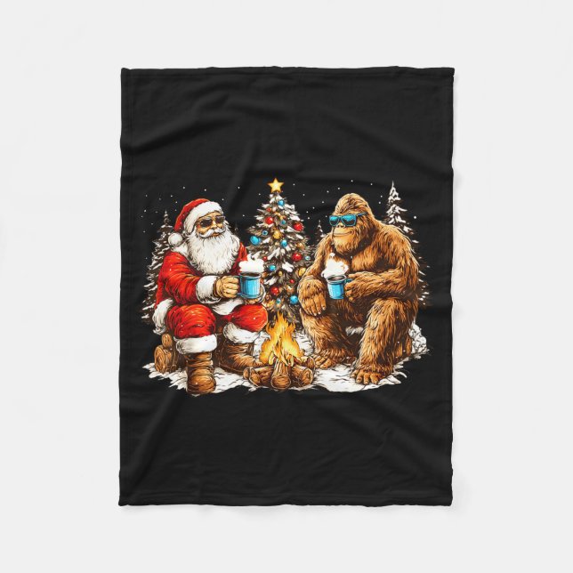 Merry Squatchmas Santa Bigfoot Campfire Mens Boys  Fleece Blanket (Front)