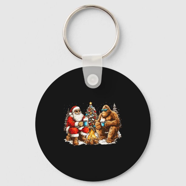 Merry Squatchmas Santa Bigfoot Campfire Mens Boys  Key Ring (Front)