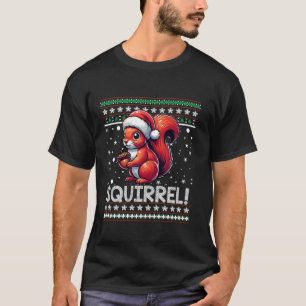 Merry Squirrel Christmas Ugly Santa Hat Snowflakes T-Shirt