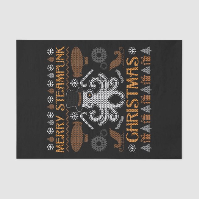Merry Steampunk Christmas Octopus Top Hat Gears Tissue Paper (Front)