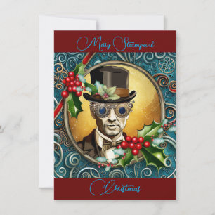 Merry Steampunk ChristmasFlat Holiday Card