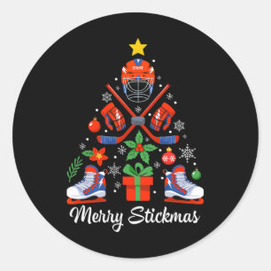 Merry Stickmas Christmas Stick Hockey Xmas Tree Classic Round Sticker