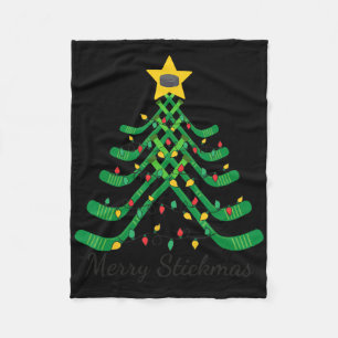 Merry Stickmas Funny Hockey Christmas Fleece Blanket