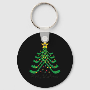 Merry Stickmas Funny Hockey Christmas Key Ring