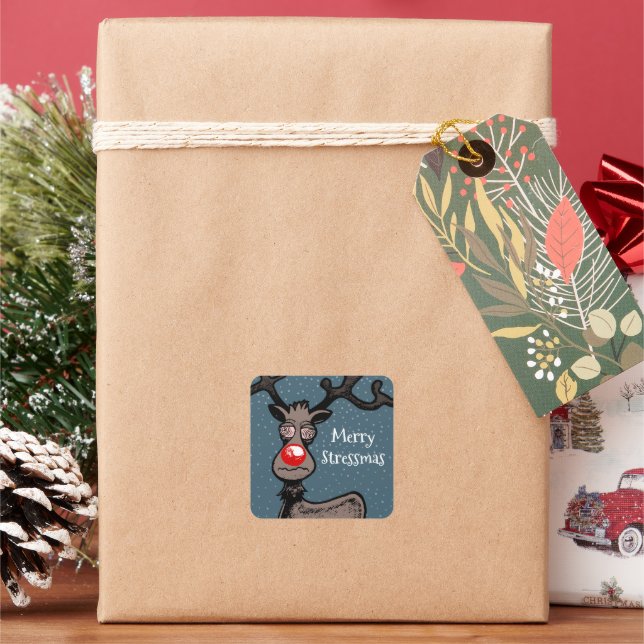 Merry Stressmas Rudolph Square Sticker (Holiday)