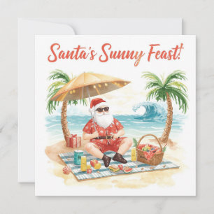 Merry Summer Holiday Santa at the beach  Card