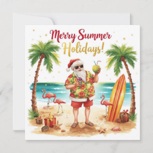 Merry Summer Holiday Santa at the beach Card