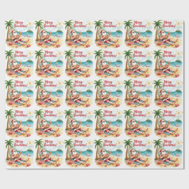 Merry Summer Holiday Santa at the beach  Wrapping Paper (Flat)