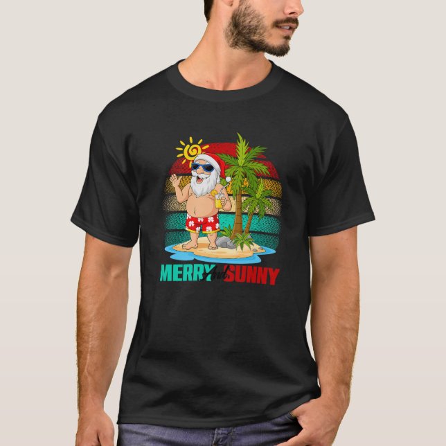 Merry Sunny Christmas In July Santa On Beach Summe T-Shirt (Front)