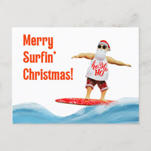 Merry Surfin' Christmas Santa on surfboard Postcard