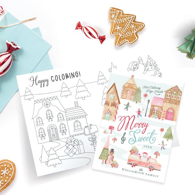Merry & Sweet Gingerbread Town Fun Colouring Photo Holiday Card (Creator Uploaded)