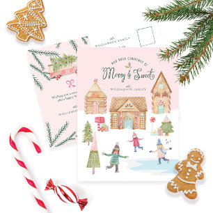 Merry & Sweet Watercolor Gingerbread Candy Village Postcard