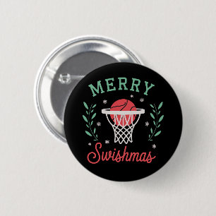 Merry Swishmas Basketball Christmas Sports Xmas 6 Cm Round Badge