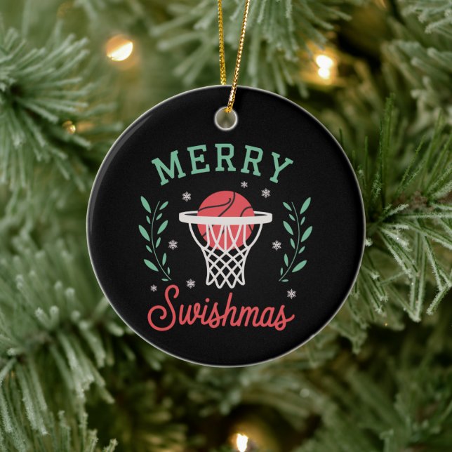 Merry Swishmas Basketball Christmas Sports Xmas  Ceramic Tree Decoration (Tree)