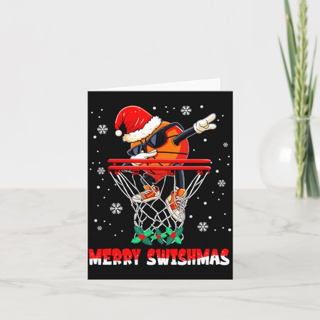 Merry Swishmas Basketball Funny Dabbing Basketball Card (Front)